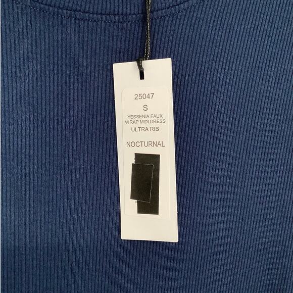 Michael Stars Women's Small Nocturnal Yessenia Faux Wrap Midi Dress Ribbed J2-26 - Picture 7 of 8